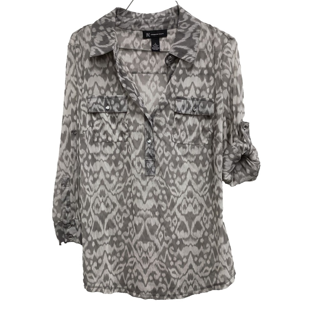 INC International‎ Concepts Top Large Gray Aztec Sheer Nylon BOHO Whimsygoth